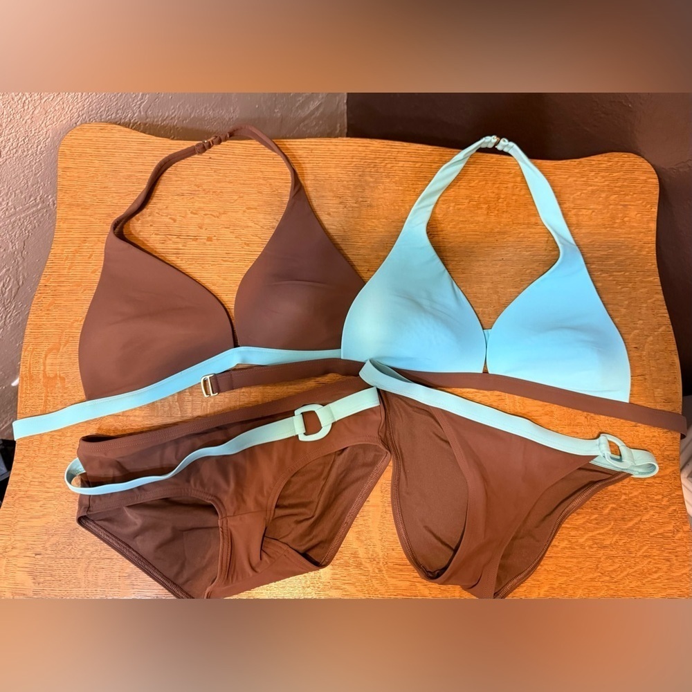 2 Vintage Victoria secret two piece bikini swimsuits brown teal XS bottom 34c